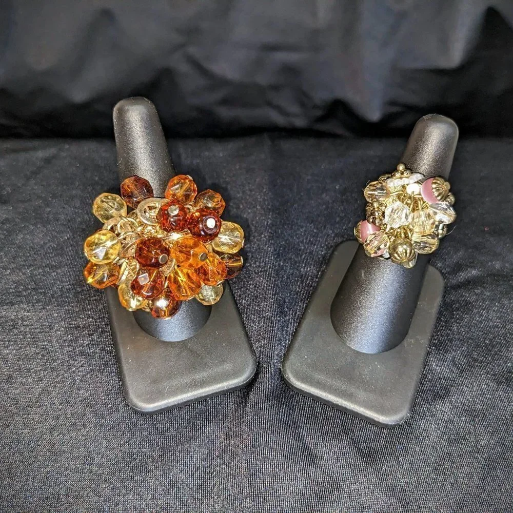 Beaded Pair of Rings- Earthy Tone & Pink Gold Black and White Beads